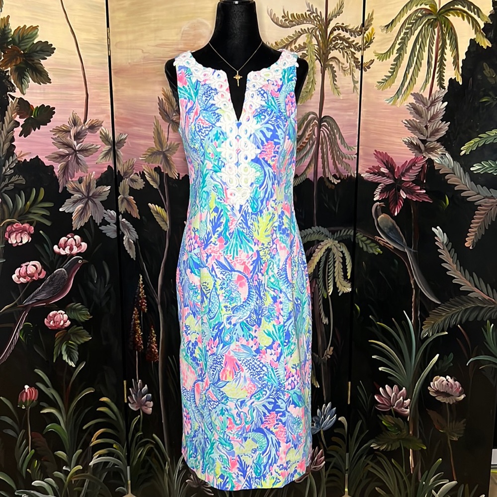 🧜♀️💞Lilly Pulitzer Gabby 20" Stretch Shift Dress Multi Mermaids Cove 💞🧜♀️ - Picture 5 of 7